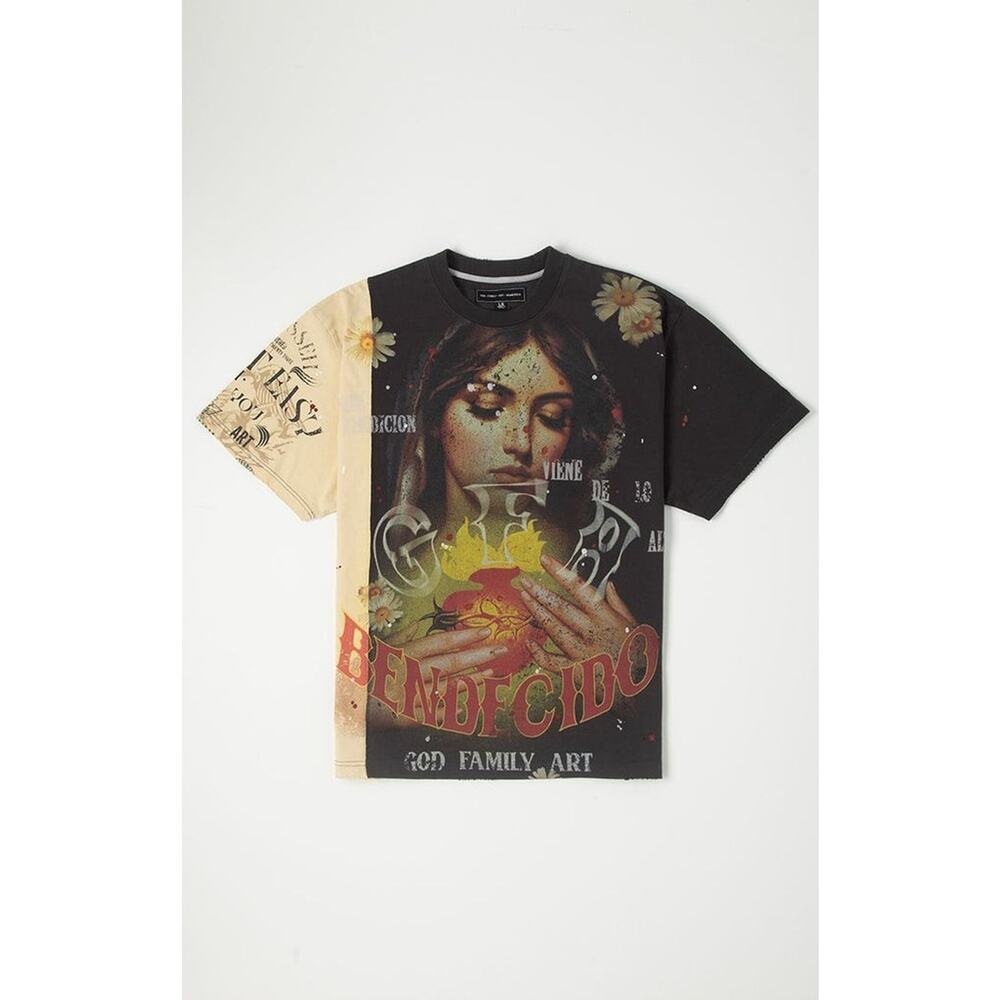 God Family Art Clothing THE HEART Short Sleeve KNIT TEE Distressed Size Small